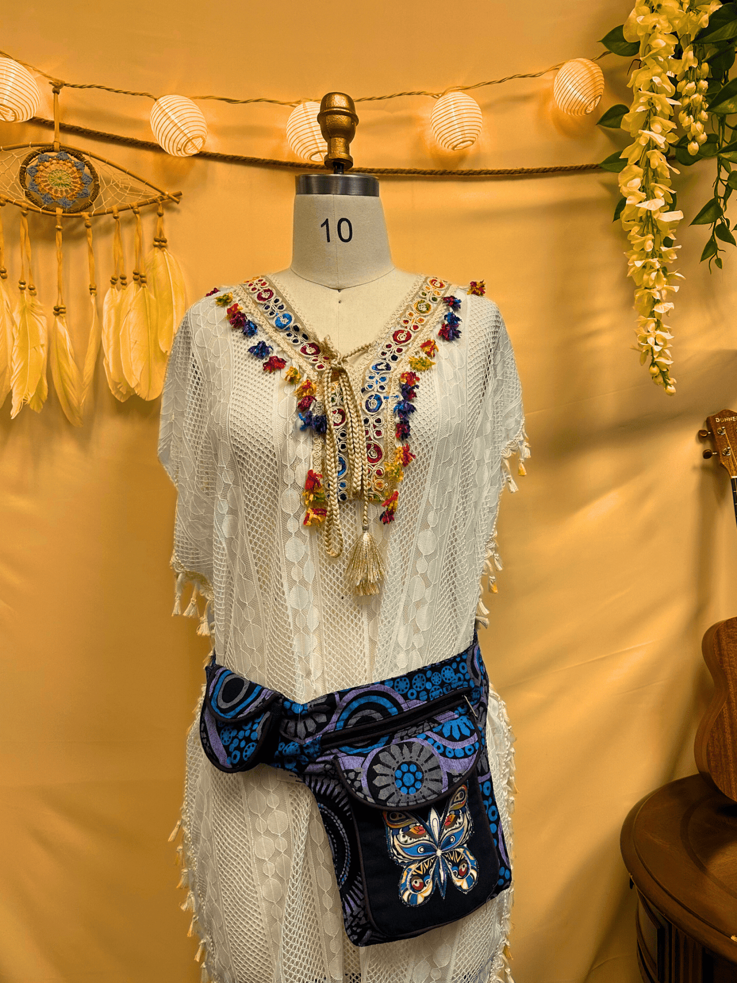 Blue Emb Butterfly Boho Hippie Fanny Pack - Kalika Fashion