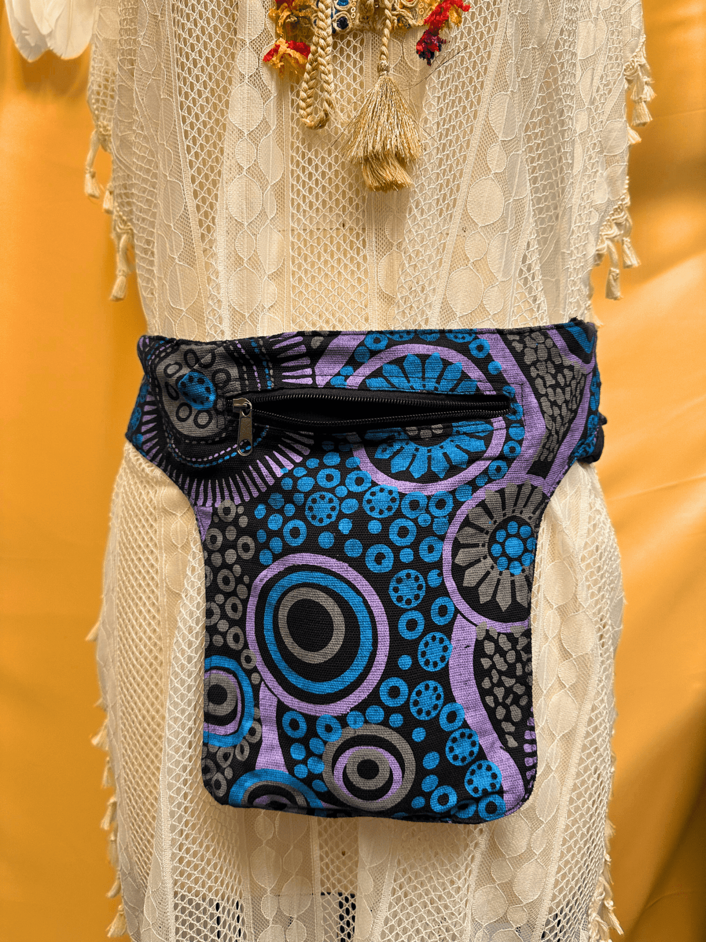 Blue Emb Butterfly Boho Hippie Fanny Pack - Kalika Fashion
