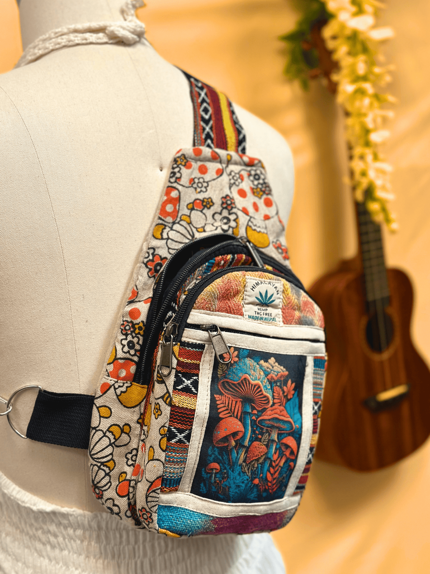 Hemp Multi Mushroom Side Hippie bag - Kalika Fashion