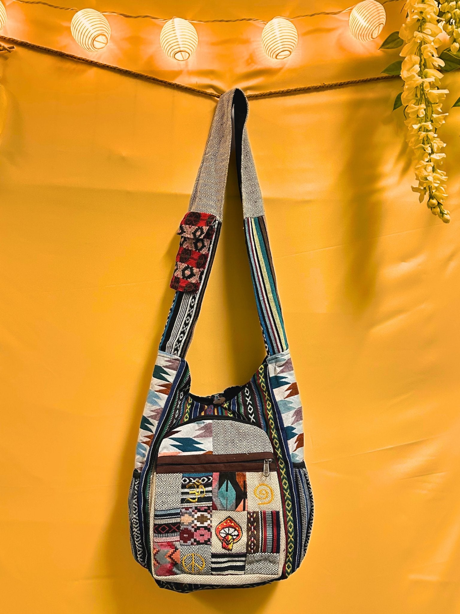 Hemp Multi Patch Mushroom Boho hippie style Handmade crossbody