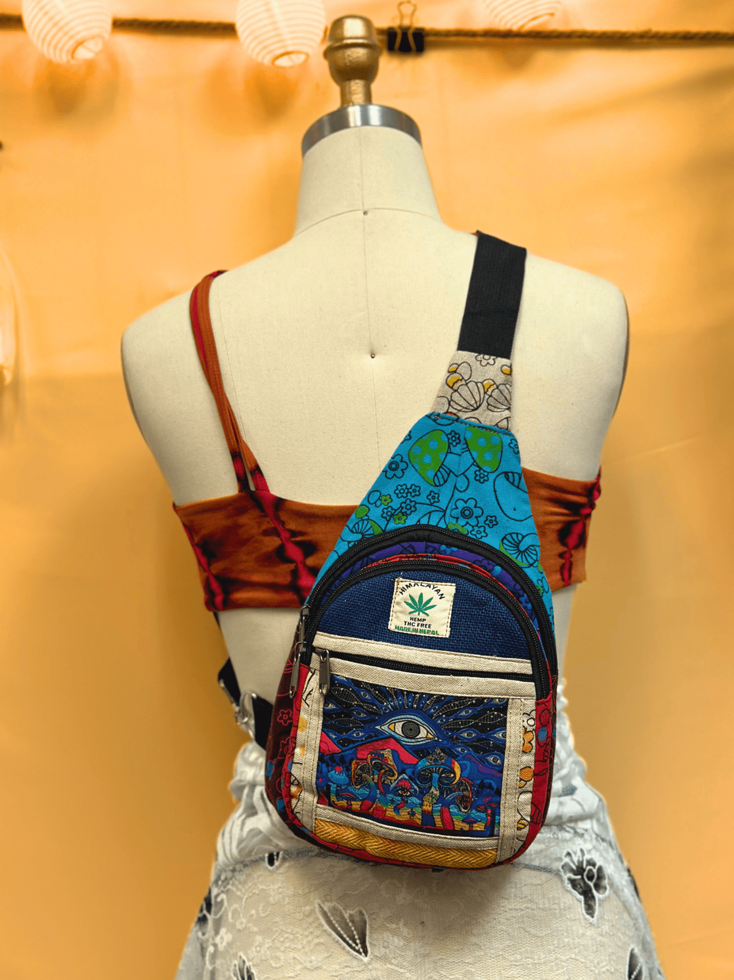 Hemp Third Eye and Mushroom Side Hippie bag - Kalika Fashion