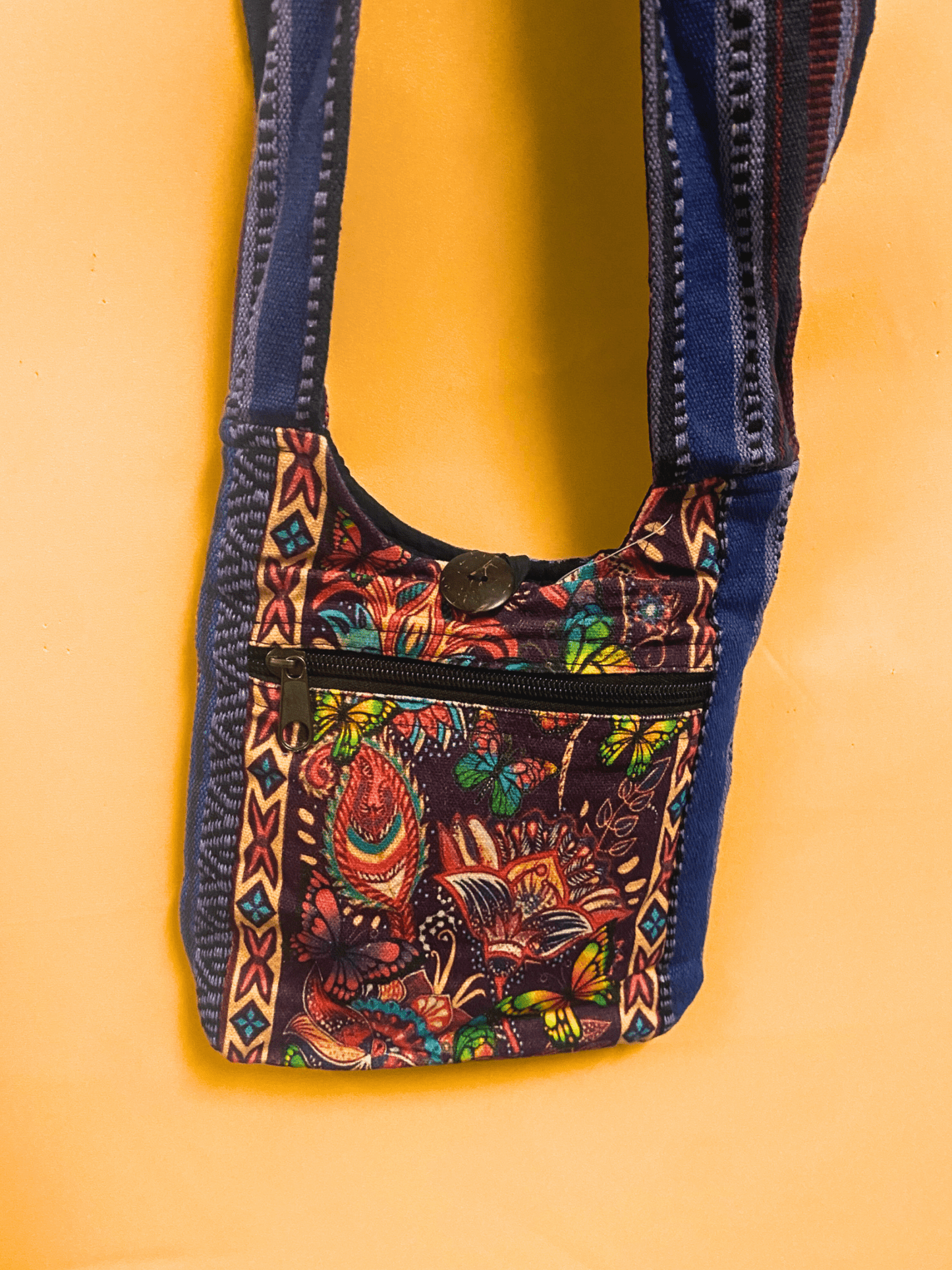 Multi Flower & Butterfly Boho Hippie Passport Bag - Kalika Fashion
