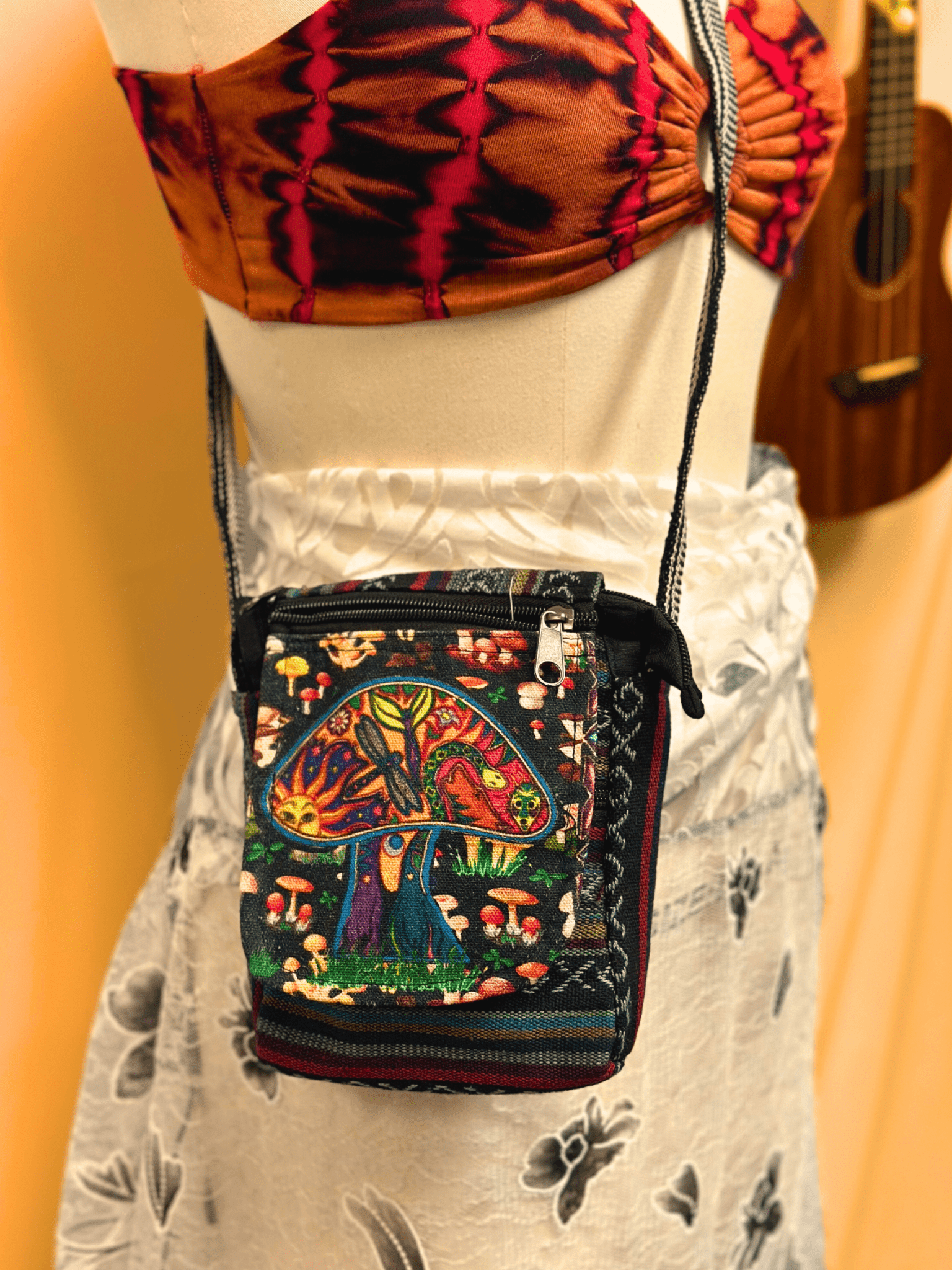Multi Mushroom Boho Hippie Passport Bag - Kalika Fashion