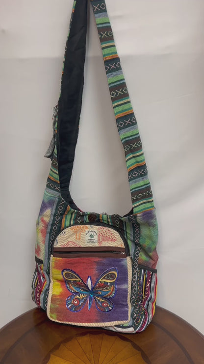 Butterfly hemp cotton Boho hippie style crossbody shoulder bag