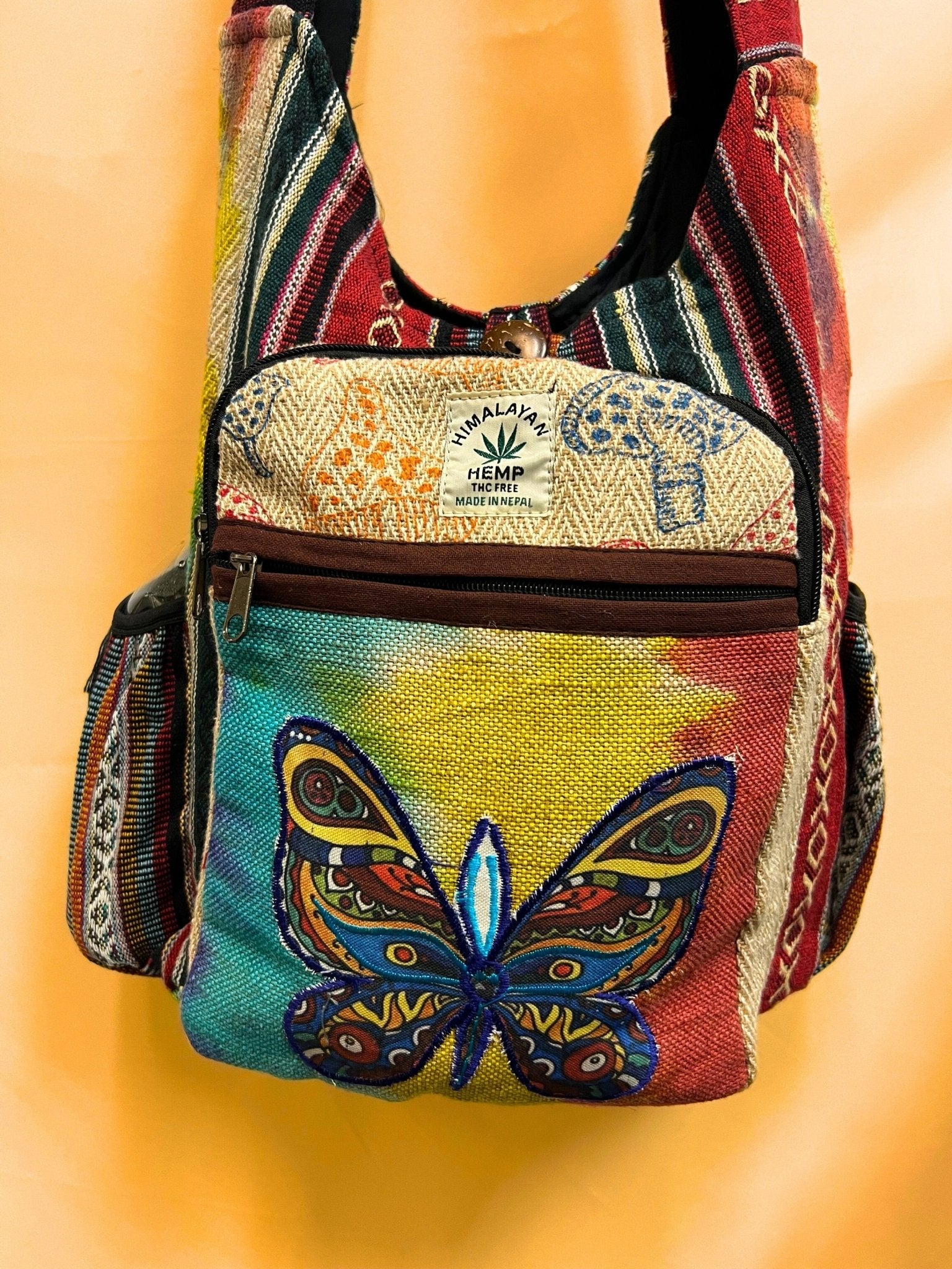 Butterfly hemp cotton crossbody shoulder bag - Kalika Fashion