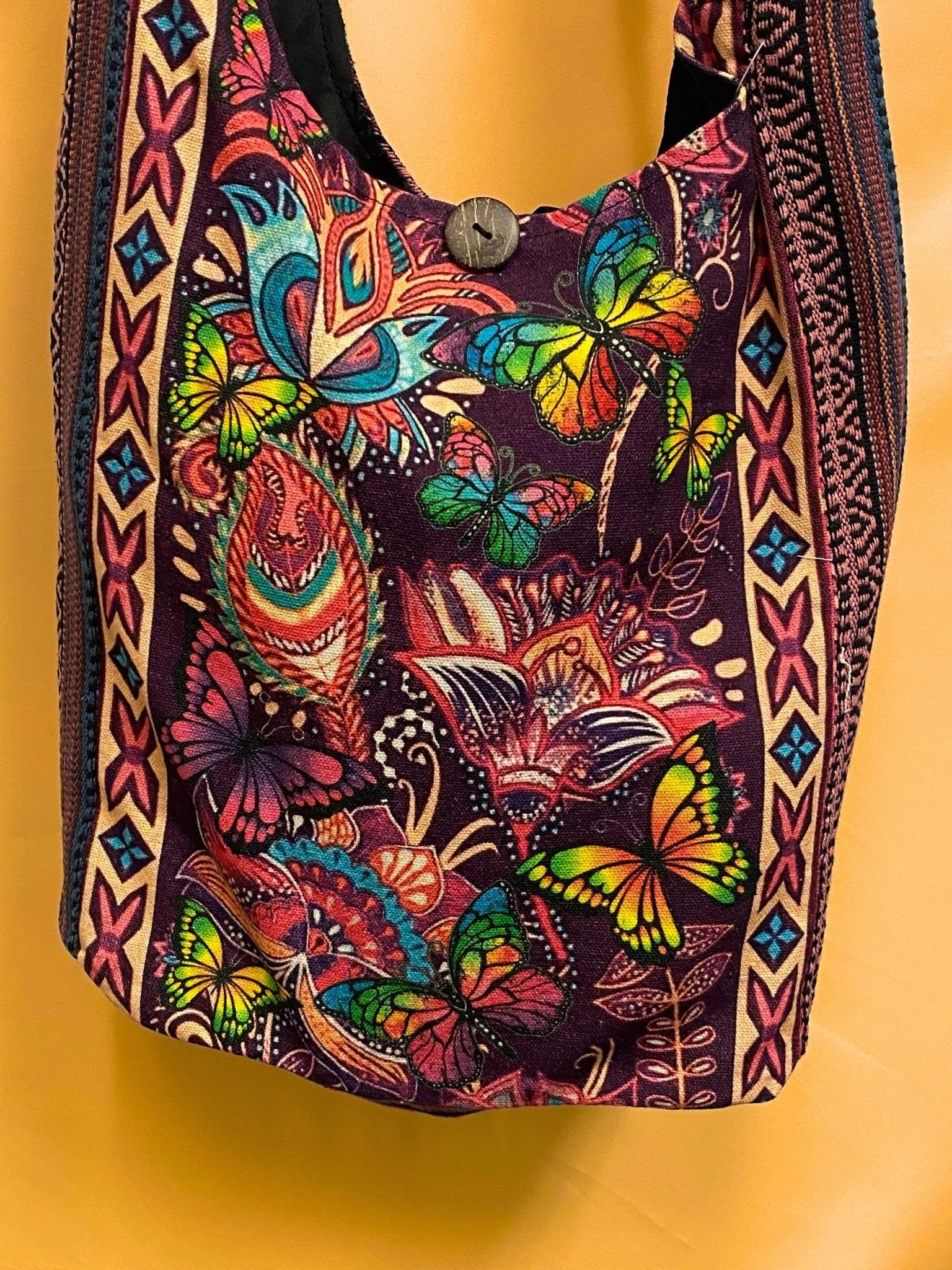 Floral Butterfly Boho Hippie Crossbody Bag - Kalika Fashion