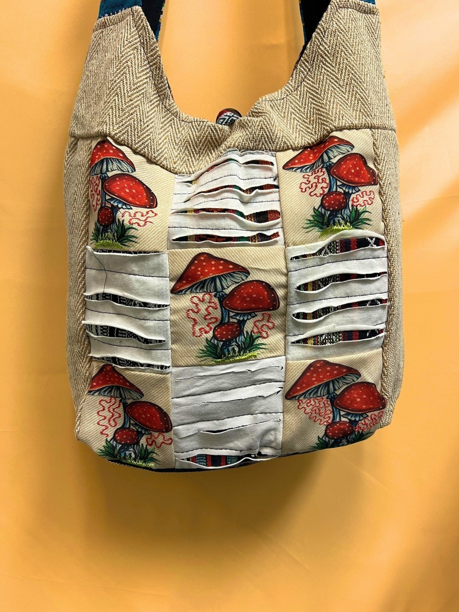 Mushroom Handmade hemp crossbody bag - Kalika Fashion