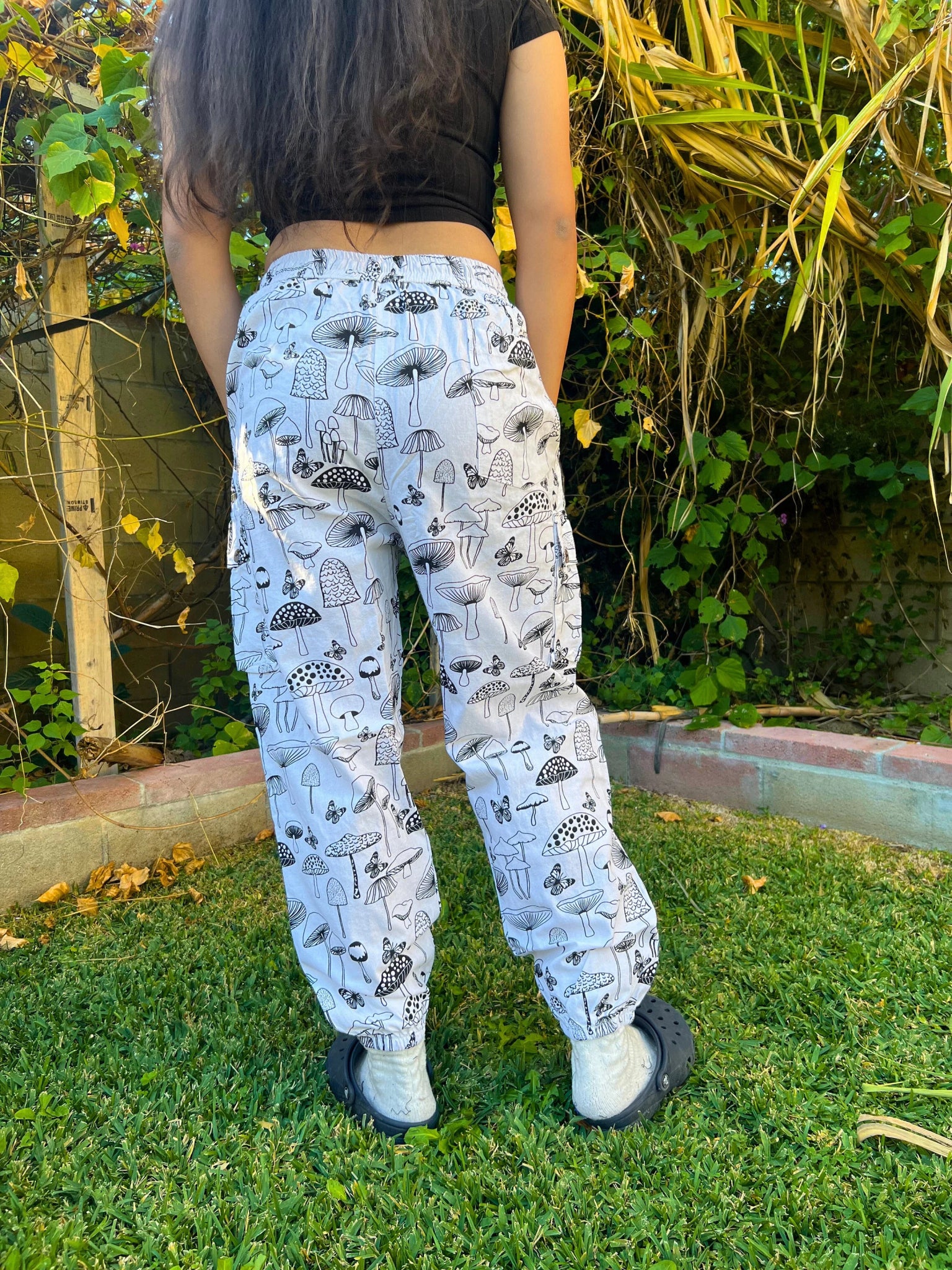 White Mushroom Butterfly Cuffed Pants - Kalika Fashion